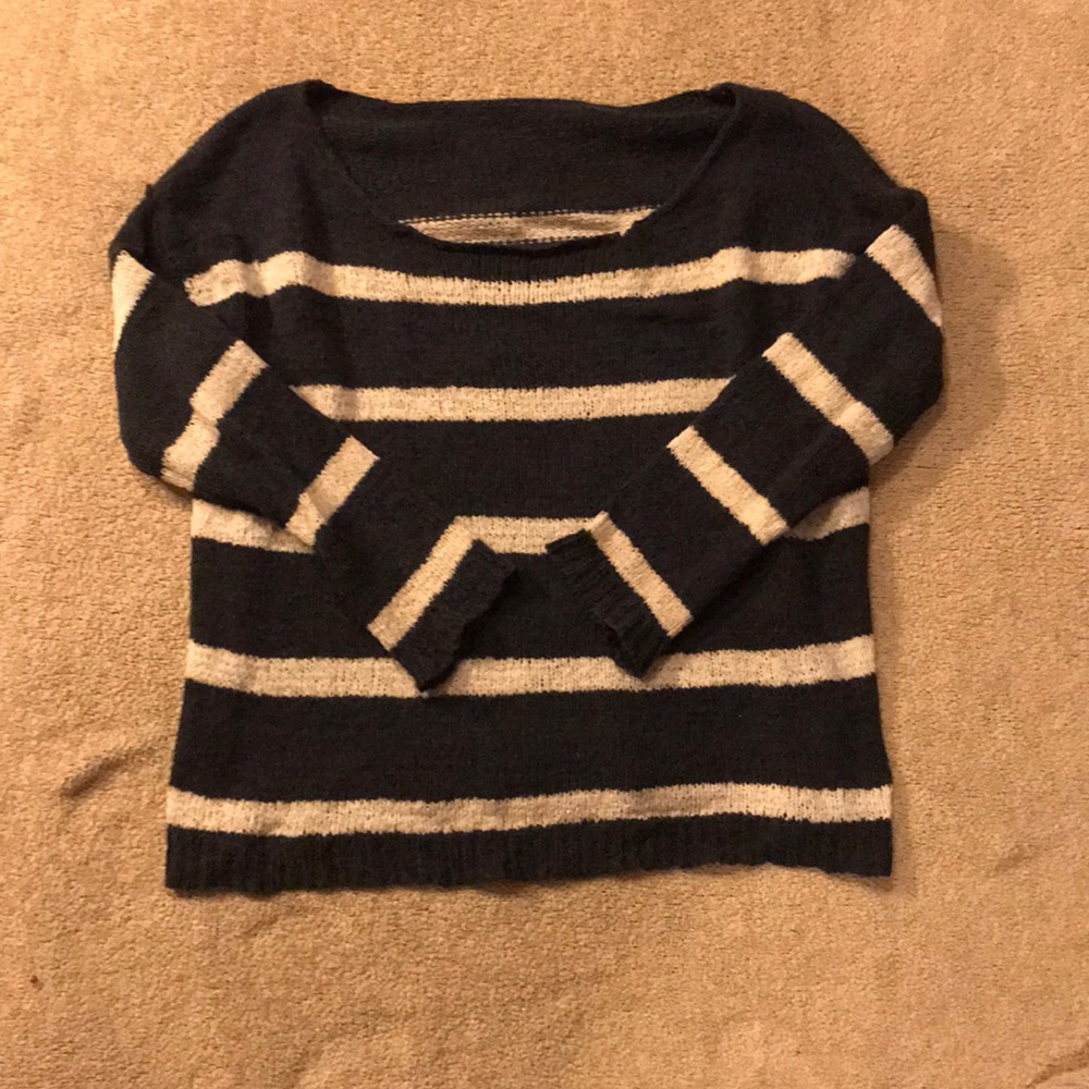 light knit blue/white striped sweater